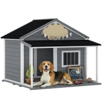 PawHut Outdoor Cabin Style Dog House, Medium Dogs, 53 lbs, Gray(m-1)