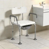 HOMCOM 3-in-1 Shower Chair with Back and Arms, Height Adjustable Bedside Commode, Raised Toilet Seat with Non-Slip Rubber Foot Pad for Seniors, Disabled, White(m-10)