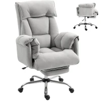 HOMCOM High Back Office Chair, Reclining Desk Chair with Footrest, High Resilience Foam, Rolling Wheels, Light Taupe Gray(m-11)