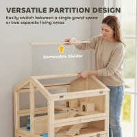 PawHut Wooden Hamster Cage, Large 3 Tier Hamster Cage w/ Pull-Out Tray, Openable Top, Hut, Seesaws, 26.8"L x 24.2"W x 35.4"H(m-6)