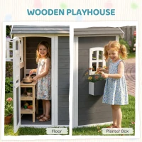 Outsunny Outdoor Wooden Playhouse for Kids with Floor, Door, Windows, Planter Box for 3-8 Years Old, Backyard, Lawn, Garden(m-4)