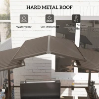 Outsunny 8 x 5ft Hardtop Grill Gazebo with Double Metal Roof, 2 Side Shelves and 4 Cup Holders for Patio Backyard Lawn Deck(m-4)