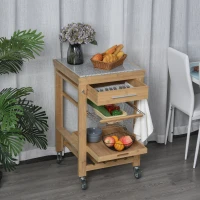 HOMCOM Bamboo Rolling Kitchen Island on Wheels Storage Cart with Granite Top, a Slide-Out Basket & Wine Storage Rack(m-3)