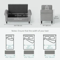 HOMCOM 50 Inches Storage Ottoman, Upholstered Bedroom Bench with Rolled Arms and Button Tufted Storage, Light Grey(m-3)