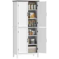 HOMCOM 70" Tall Kitchen Storage Cabinet Modern Farmhouse Pantry Cabinet with 4 Chevron Doors and 4 Adjustable Shelves, White(m-11)