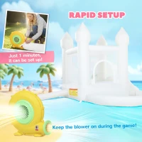 Qaba Inflatable Bounce House, 3-in-1 White Castle Bouncy House with Slide, Ball Pit and 370W Blower for Kids Ages 3-8, White(m-6)
