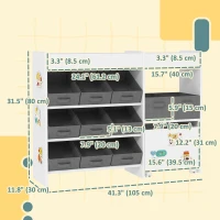 Qaba Kids Toy Storage Organizer with 11 Bins, Moveable Cabinet, Top Shelves, 3 Stickers, for Nursery, Playroom, White(m-3)