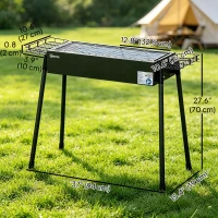 Outsunny Portable BBQ Grill, Charcoal Grill with Side Seasoning Baskets, Hooks and Nets for Outdoor, Picnic, Camping, Black(m-3)