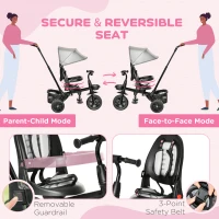 Qaba Kids Tricycle, 4 in 1 Foldable Trike with Reversible Seat, Adjustable Parent Handle, Safety Harness, Wheel Brakes, Removable Canopy, Storage, Tricycle for Toddlers 1-5 Years, Gray(m-5)