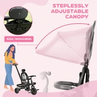 Qaba Kids Tricycle, 4 in 1 Foldable Trike with Reversible Seat, Adjustable Parent Handle, Safety Harness, Wheel Brakes, Removable Canopy, Storage, Tricycle for Toddlers 1-5 Years, Gray(m-7)