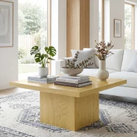 HOMCOM Square Coffee Table, Center Table with 1.6" Thick Tabletop, Light Brown(m-10)