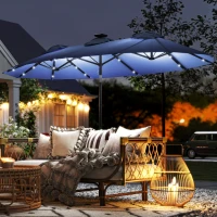 Outsunny Double-sided Patio Umbrella, 9.7' Outdoor Umbrella with Tilt and Crank, LED Solar Light and 12 Ribs, Navy Blue(m-10)