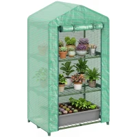 Outsunny 3 Tier Mini Greenhouse, Portable Flower Stand with Shelf Clips, Indoor Greenhouse with Steel Frame, Green(m-11)