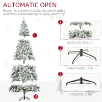 HOMCOM 9' Tall Unlit Snow Flocked Pine Artificial Christmas Tree with Realistic Branches, Green(m-6)