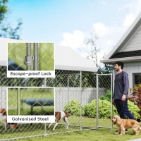 PawHut Heavy Duty Outdoor Dog Kennel with Waterproof Roof, Secure Latch, Chain Link Dog Run for Backyard, 19.7' x 7.5' x 7.9'(m-6)