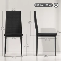 HOMCOM High Back Dining Chairs, Modern Upholstered Linen Fabric Accent Chairs with Metal Legs for Kitchen, Set of 6, Black(m-3)