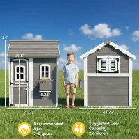 Outsunny Outdoor Wooden Playhouse for Kids with Floor, Door, Windows, Planter Box for 3-8 Years Old, Backyard, Lawn, Garden(m-3)