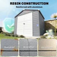 Outsunny 8' x 6' Plastic Garden Storage Shed with Latch Door, Vents, Sloped Roof, Dark Grey(m-14)