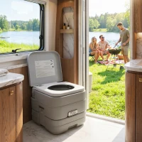 Outsunny Portable Camping Toilet, Porta Potty with 2.6 Gal Waste Tank & 2.6 Gal Flush Tank, Leak-Proof and Odourless(m-1)