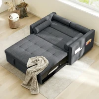 HOMCOM Pull Out Sofa Bed, Sleeper Sofa Couch with USB Ports, Small Linen Loveseat Futon Couch for Living Room, Dark Grey(m-8)