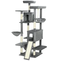 PawHut 69" Cat Tree, Multi-Level Cat Tower with 2 Condos and 3 Hammocks, 8 Scratching Posts, for Multiple Cats, Dark Gray(m-1)