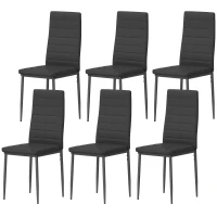 HOMCOM High Back Dining Chairs, Modern Upholstered Linen Fabric Accent Chairs with Metal Legs for Kitchen, Set of 6, Black(m-2)