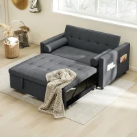 HOMCOM Pull Out Sofa Bed, Sleeper Sofa Couch with USB Ports, Small Linen Loveseat Futon Couch for Living Room, Dark Grey(m-9)