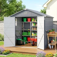 Outsunny 8' x 6' Plastic Garden Storage Shed with Latch Door, Vents, Sloped Roof, Light Grey(m-8)