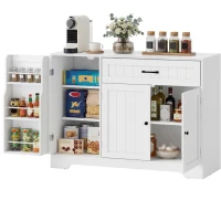 HOMCOM 44" Modern Kitchen Storage Cabinet with Drawer, Adjustable Shelves, Small Kitchen Pantry with Door Racks, White(m-2)