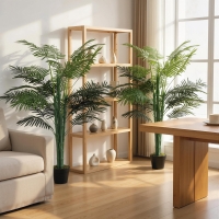 Outsunny 5FT Artificial Palm Tree Set of 2, Fake Tropical Tree with Lifelike Leaves, Faux Plant in Pot for Indoor Decoration, Green