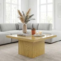 HOMCOM Square Coffee Table, Center Table with 1.6" Thick Tabletop, Light Brown(m-9)