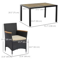 Outsunny 7 Pieces Outdoor Dining Set for 6, PE Wicker Rattan Patio Furniture Set with High-Back Armchairs, Glass Table Top(m-3)