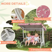 Qaba Kids Porch Swing, 2-Seater Patio Swing Bench with Safety Belts, Adjustable Canopy for Backyard, Garden, Pink(m-6)