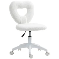 HOMCOM Armless Computer Desk Chair, Office Task Chair, Teddy Fleece Heart Makeup Vanity Chair with Swivel Wheels, White(m-11)