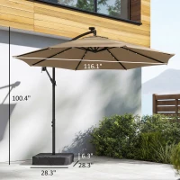 Outsunny 10 ft Cantilever Patio Umbrella with Light, Weight, Offset Hanging Outdoor Umbrella with Protective Cover, Tan(m-3)