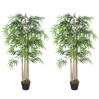 Outsunny 5FT Artificial Bamboo Tree Set of 2, Fake Plant with 1095 Leaves, Greenery Plant in Nursery Pot for Indoor, Green(m-2)