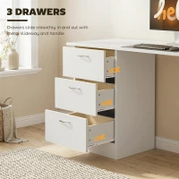 HOMCOM Computer Desk, 47" Writing Table with 3-Tier Shelves and 3 Reversible Drawers for Home Office, Bedroom, White(m-5)