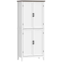 HOMCOM 70" Tall Kitchen Storage Cabinet Modern Farmhouse Pantry Cabinet with 4 Chevron Doors and 4 Adjustable Shelves, White(m-2)