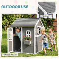 Outsunny Outdoor Wooden Playhouse for Kids with Floor, Door, Windows, Planter Box for 3-8 Years Old, Backyard, Lawn, Garden(m-5)