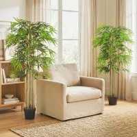 Outsunny 5FT Artificial Bamboo Tree Set of 2, Fake Plant with 1095 Leaves, Greenery Plant in Nursery Pot for Indoor, Green(m-1)