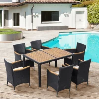 Outsunny 7 Pieces Outdoor Dining Set for 6, PE Wicker Rattan Patio Furniture Set with High-Back Armchairs, Glass Table Top(m-7)