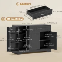 HOMCOM 44" Modern Kitchen Storage Cabinet with Drawer, Adjustable Shelves, Small Kitchen Pantry with Door Racks, Black(m-3)