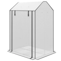 Outsunny Mini Greenhouse with 4 Wire Shelves, Portable Tomato Greenhouse with Roll Up Door, 39.4" x 31.5" x 59.1", White(m-2)