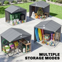 Outsunny 8' x 6' Plastic Garden Storage Shed with Latch Door, Vents, Sloped Roof, Light Grey(m-7)