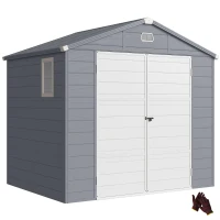 Outsunny 8' x 6' Plastic Garden Storage Shed with Latch Door, Vents, Sloped Roof, Light Grey(m-15)
