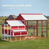 PawHut 187.3" Large Chicken Coop, Walk-in Wooden Hen House, Outdoor Poultry Cage with Run, Weatherproof Roof, Nesting Box(m-4)
