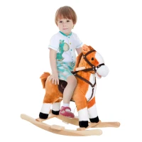 Qaba Kids Plush Rocking Horse Child Ride On Toy Rocker with Realistic Sounds Brown(m-2)