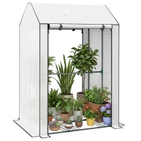 Outsunny Mini Greenhouse with 4 Wire Shelves, Portable Tomato Greenhouse with Roll Up Door, 39.4" x 31.5" x 59.1", White(m-11)