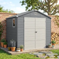 Outsunny 8' x 6' Plastic Garden Storage Shed with Latch Door, Vents, Sloped Roof, Light Grey(m-10)