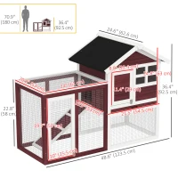 PawHut 48" Weatherproof Wooden Rabbit Hutch Bunny Cage Small Animal House with Slant Roof And Screened Outdoor Run, Brown(m-3)